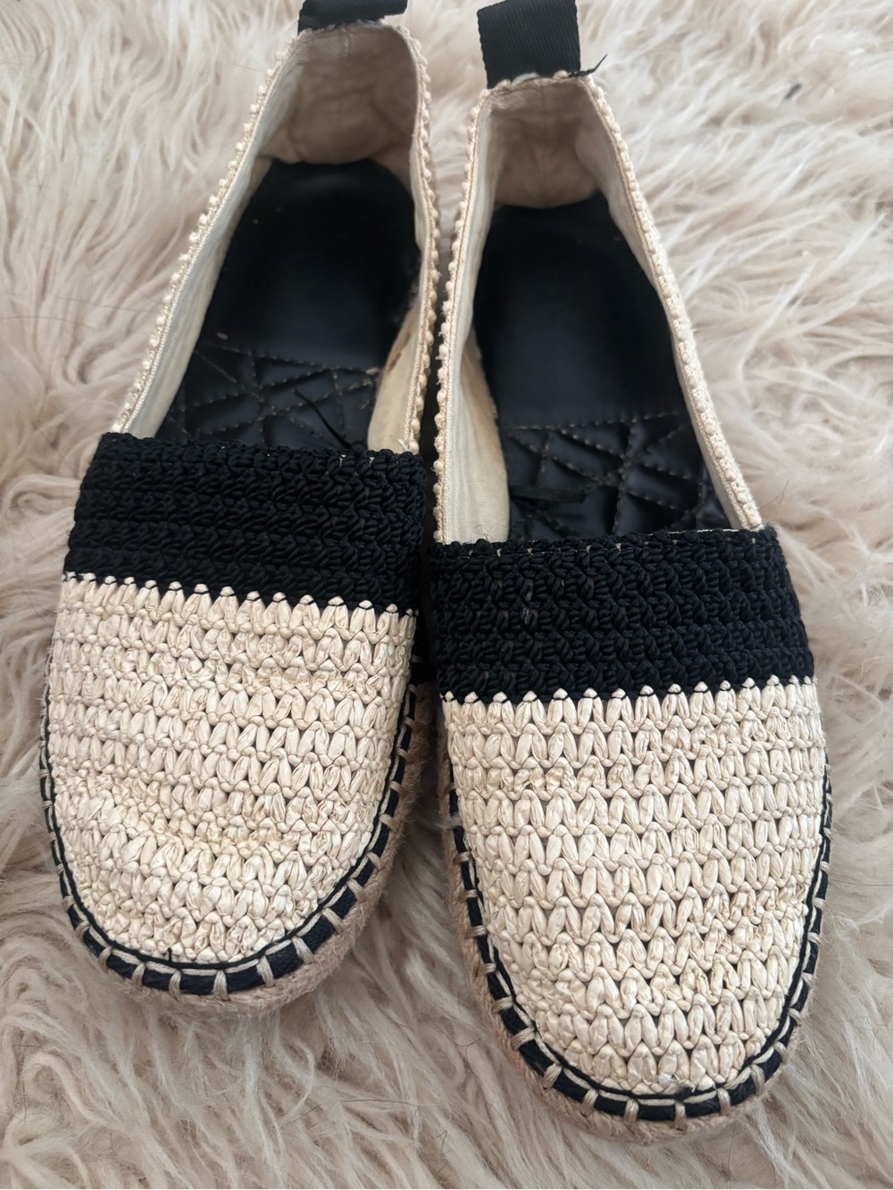 Zara Black & Natural Woven Espadrille Flats